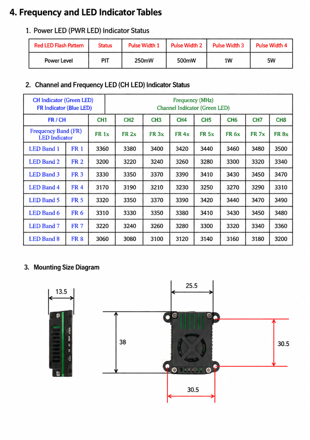 3.0-3.6GHz 64CH 5W VTX for FPV Drone UAV IRC Tramp Control DC 7-36V 2S-8S Metal Materials 3.3GHz 30.5mm Mounting Holes photo 9