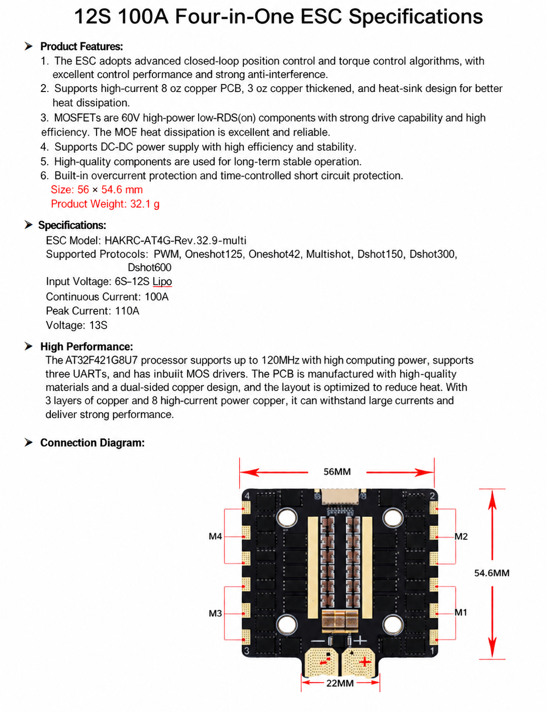 100A 4-in-1 Metal ESC 2S-8S Lipo Electronic Speed Controller 56x54.6mm for FPV Drone UAV photo 6
