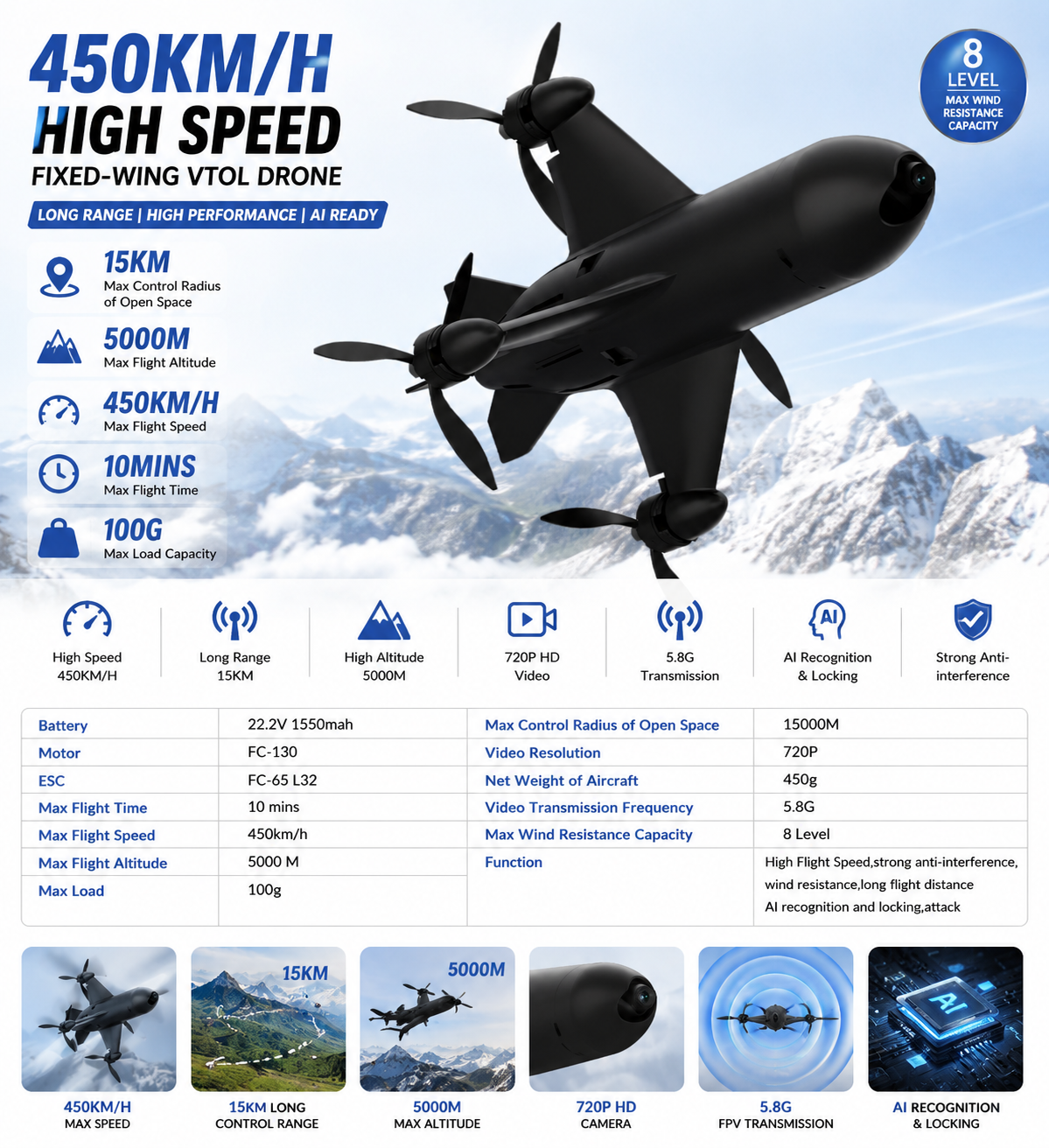 S5 AI Module Single-light Interceptor Drone 15km Control Range 5000m Altitude High Speed 450km/h Ant photo 2